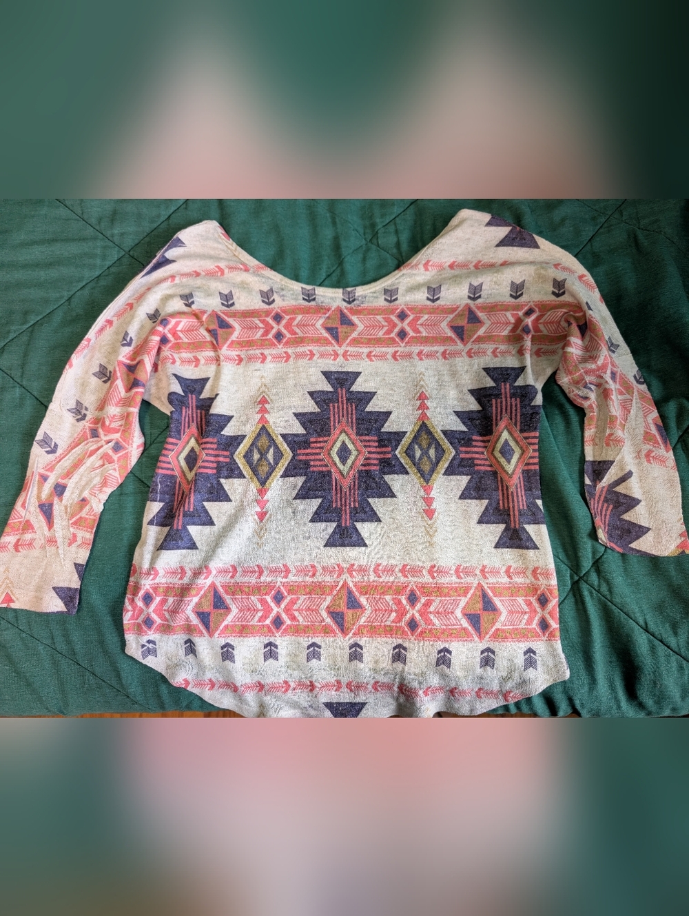 Charlotte Russe Aztec Knit Top in Cream, Navy & Coral
